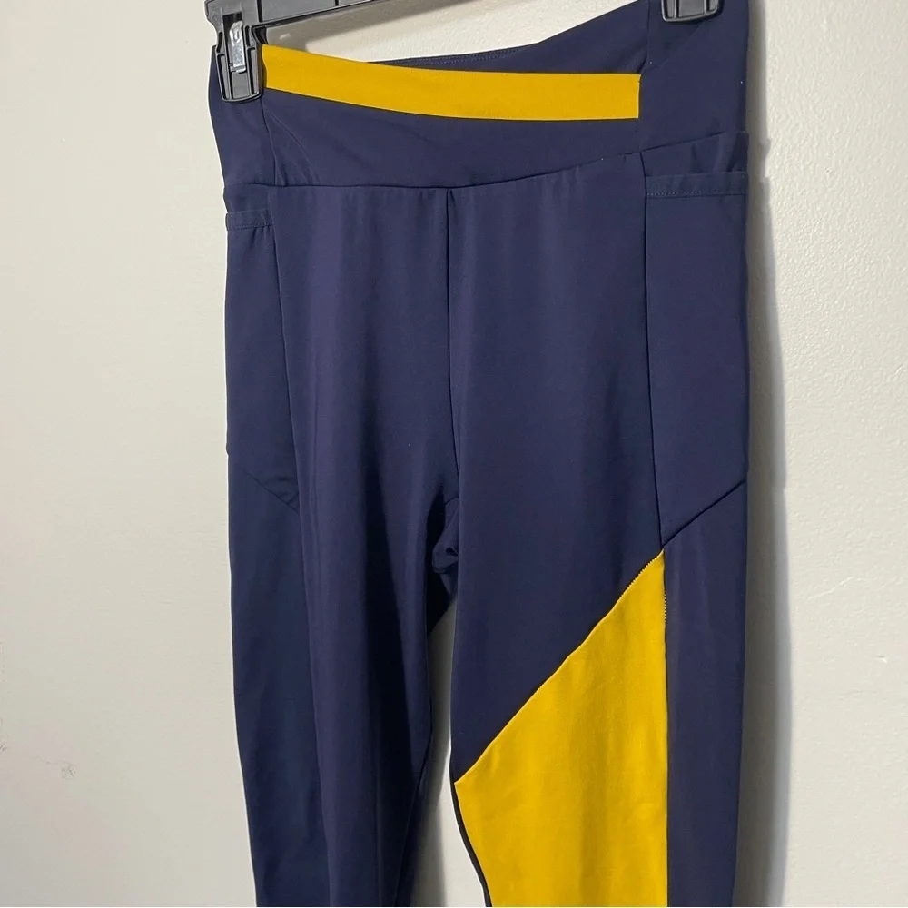 Gymshark Crossover‎ Waist Navy Yellow Asymmetrical Leggings Women’s Size Small